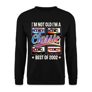 2002 Geburtsjahr Geburtstag Kassette Vintage - Unisex Pullover - Schwarz - Vorne - Alina (178cm) & Michal (187cm)