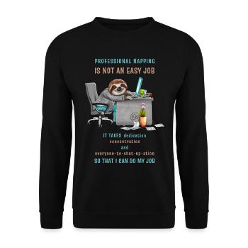 Funny Sloth Saying Professional Napping - Unisex Sweatshirt - black - Front - Alina (178cm) & Michal (187cm)