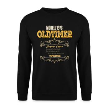 Oldtimer Modell 1973 - 50. Geburtstag - Unisex Pullover - Schwarz - Vorne - Alina (178cm) & Michal (187cm)