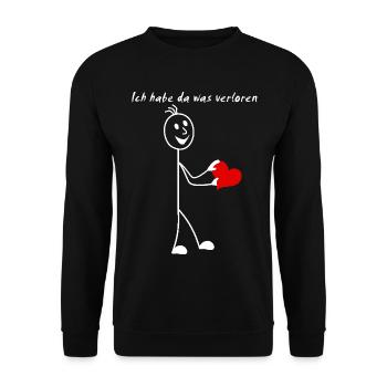 Strichmännchen Ich habe da was verloren rotes Herz - Unisex Pullover - Schwarz - Vorne - Alina (178cm) & Michal (187cm)