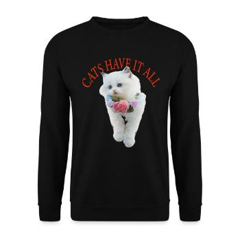 Sassy Katze - Unisex Pullover - Schwarz - Vorne - Alina (178cm) & Michal (187cm)