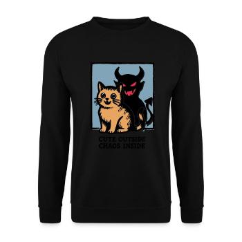 Niedliches Außenchaos Innen Teuflische Katze Lustiges Shirt - Unisex Pullover - Schwarz - Vorne - Alina (178cm) & Michal (187cm)
