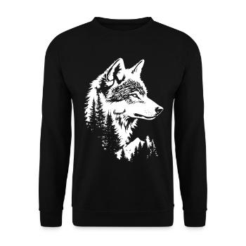 Wolf Gesicht Natur Silhouette - Unisex Pullover - Schwarz - Vorne - Alina (178cm) & Michal (187cm)