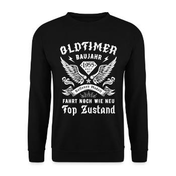 70. Geburtstag 70 Jahre Oldtimer 1955 - Unisex Pullover - Schwarz - Vorne - Alina (178cm) & Michal (187cm)