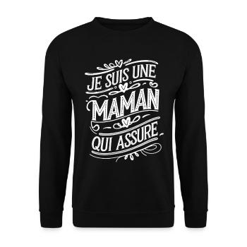 Ich bin eine Mutter, die versichert - Unisex Pullover - Schwarz - Vorne - Alina (178cm) & Michal (187cm)