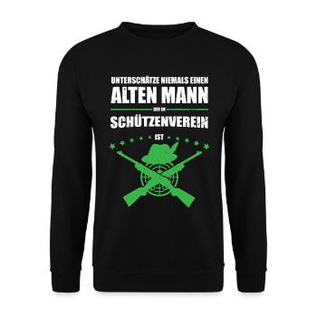 Gift for Old Man in the Shooting Club | Retro - Unisex Sweatshirt - black - Front - Alina (178cm) & Michal (187cm)