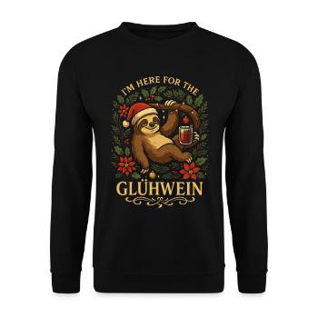Glühwein Faultier T-Shirt Lustiges Weihnachtsmotiv - Unisex Pullover - Schwarz - Vorne - Alina (178cm) & Michal (187cm)