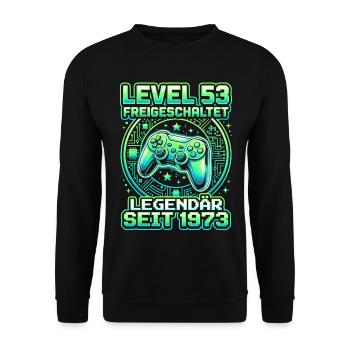 Level 53 unlocked 1973 vintage gamer birthday - Unisex Sweatshirt - black - Front - Alina (178cm) & Michal (187cm)