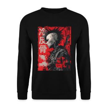 Punk Kriegerin – 冷反骨 Urban Art - Unisex Pullover - Schwarz - Vorne - Alina (178cm) & Michal (187cm)