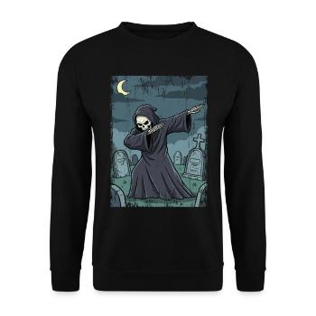 Grim Reaper im nächtlichen Friedhof - Unisex Pullover - Schwarz - Vorne - Alina (178cm) & Michal (187cm)
