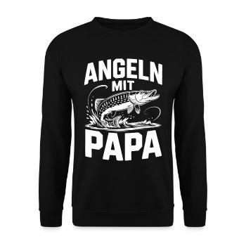 Angeln mit Papa – Großer Fang - Unisex Pullover - Schwarz - Vorne - Alina (178cm) & Michal (187cm)