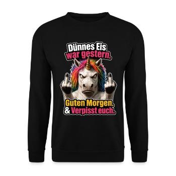 Grumpy Einhorn Eskalation - Unisex Pullover - Schwarz - Vorne - Alina (178cm) & Michal (187cm)
