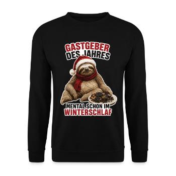 Gastgeber des Jahres, Mental schon im Winterschlaf - Unisex Pullover - Schwarz - Vorne - Alina (178cm) & Michal (187cm)