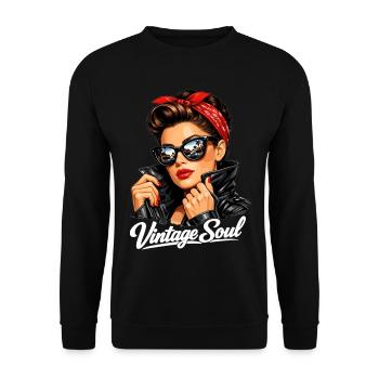 Vintage Soul – Cool Rockabilly Pin-Up Design - Unisex Sweatshirt - black - Front - Alina (178cm) & Michal (187cm)