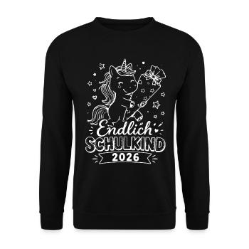 Endlich Schulkind 2026 Einhorn - Unisex Pullover - Schwarz - Vorne - Alina (178cm) & Michal (187cm)