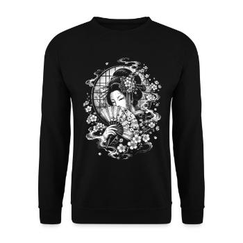 Geisha japonaise avec éventail dans le style tatoué - Sweat-shirt Unisexe - noir - Devant - Alina (178cm) & Michal (187cm)
