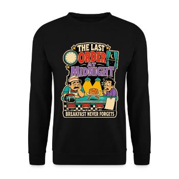 Letzte Bestellung um Mitternacht – Diner Humor - Unisex Pullover - Schwarz - Vorne - Alina (178cm) & Michal (187cm)