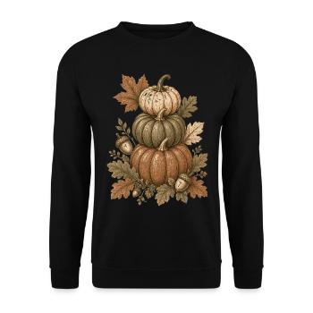 Vintage Herbstpumpkin Trio Illustration - Unisex Pullover - Schwarz - Vorne - Alina (178cm) & Michal (187cm)