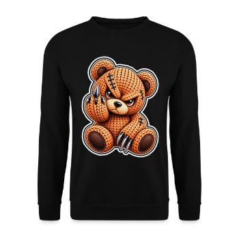 Gestrickter Bären-Punk mit Stichen - Unisex Pullover - Schwarz - Vorne - Alina (178cm) & Michal (187cm)