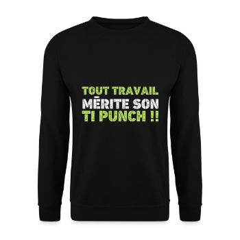 Humour Tout Travail Mérite Ti Punch - Sweat-shirt Unisexe - noir - Devant - Alina (178cm) & Michal (187cm)