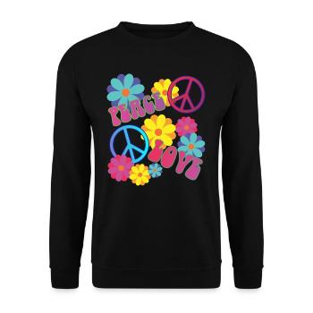 058 - love peace hippie flower power - Unisex Pullover - Schwarz - Vorne - Alina (178cm) & Michal (187cm)
