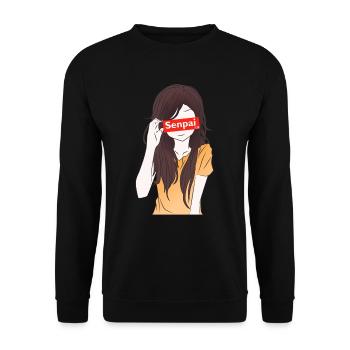 Anime Waifu Senpai - Unisex Pullover - Schwarz - Vorne - Alina (178cm) & Michal (187cm)