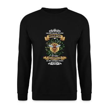Imker, Leg dich niemals mit einer Imkerin an - Unisex Pullover - Schwarz - Vorne - Alina (178cm) & Michal (187cm)