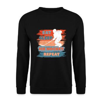 Eat Sleep Ice Hockey Repeat, Geschenk Eishockey - Unisex Pullover - Schwarz - Vorne - Alina (178cm) & Michal (187cm)