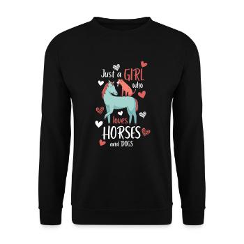 Ein Mädchen, das Pferde und Hunde liebt - Unisex Pullover - Schwarz - Vorne - Alina (178cm) & Michal (187cm)