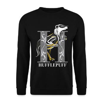 Harry Potter Hufflepuff Gold monochrom - Unisex Pullover - Schwarz - Vorne - Alina (178cm) & Michal (187cm)