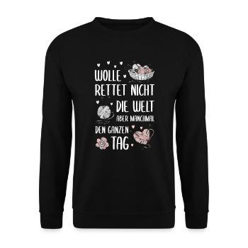 Wolle rettet den Tag, Stricken Geschenk - Unisex Pullover - Schwarz - Vorne - Alina (178cm) & Michal (187cm)
