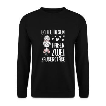Echte Hexen haben zwei Zauberstäbe, Geschenk - Unisex Pullover - Schwarz - Vorne - Alina (178cm) & Michal (187cm)