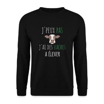 j'peux pas j'ai des vaches a élever cadeau humour - Sweat-shirt Unisexe - noir - Devant - Alina (178cm) & Michal (187cm)