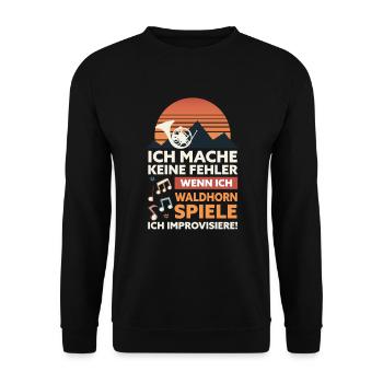 Ich mache keine Fehler, wenn ich Waldhorn spiele - Unisex Pullover - Schwarz - Vorne - Alina (178cm) & Michal (187cm)