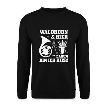 Waldhorn und Bier, darum bin ich hier - Unisex Pullover - Schwarz - Vorne - Alina (178cm) & Michal (187cm)