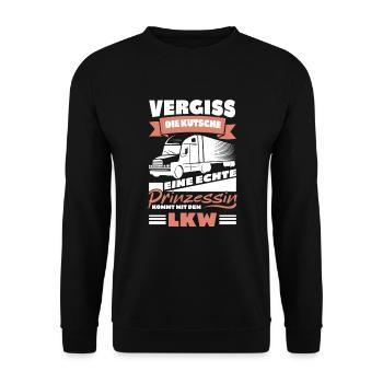 Lustiger Spruch LKW Fahrerin, Fernfahrer, Trucker - Unisex Pullover - Schwarz - Vorne - Alina (178cm) & Michal (187cm)