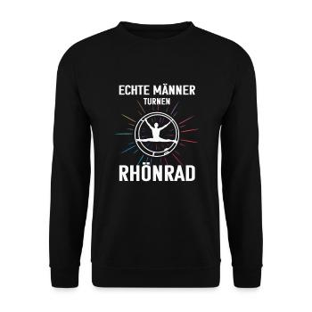 Echte Männer turnen Rhönrad - Unisex Pullover - Schwarz - Vorne - Alina (178cm) & Michal (187cm)