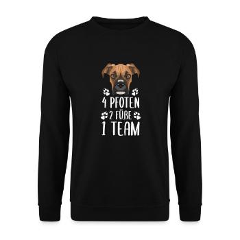 4 Pfoten 2 Füße 1 Team, Boxer - Unisex Pullover - Schwarz - Vorne - Alina (178cm) & Michal (187cm)