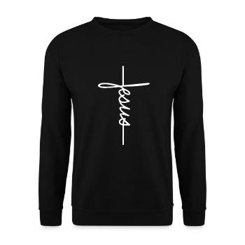 Jesus Cross lettering - Jesus Christ Cross - Unisex Sweatshirt - black - Front - Alina (178cm) & Michal (187cm)