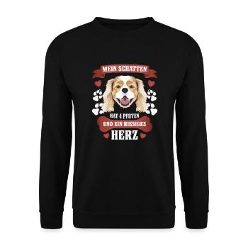 Mein Schatten hat 4 Pfoten, Cavalier King Charles - Unisex Pullover - Schwarz - Vorne - Alina (178cm) & Michal (187cm)