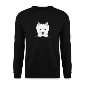 Lächelnder West Highland White Terrier - Unisex Pullover - Schwarz - Vorne - Alina (178cm) & Michal (187cm)