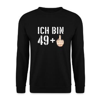 Ich bin 49 plus eins + 1 - 50. Geburtstag - Ü50 - Unisex Pullover - Schwarz - Vorne - Alina (178cm) & Michal (187cm)