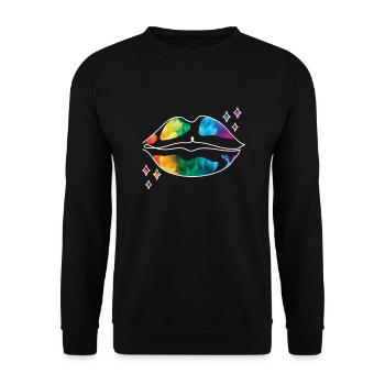 LGBTQ Parade Regenbogenfahne Kuss - Unisex Pullover - Schwarz - Vorne - Alina (178cm) & Michal (187cm)