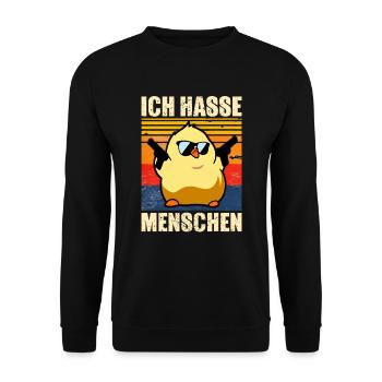 ICH HASSE MENSCHEN - Crazy Küken Entchen Chicken - Unisex Pullover - Schwarz - Vorne - Alina (178cm) & Michal (187cm)