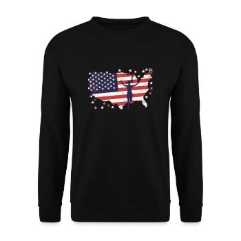 Amerikanische Fahne Marathon, Trailrunning - Unisex Pullover - Schwarz - Vorne - Alina (178cm) & Michal (187cm)