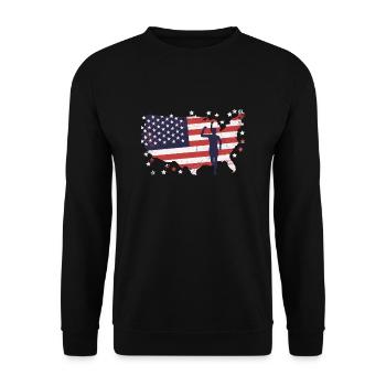 Amerikanische Fahne Marathon, Trailrunning - Unisex Pullover - Schwarz - Vorne - Alina (178cm) & Michal (187cm)