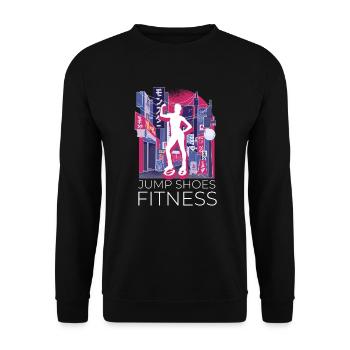 Vaporwave Synthwave Skyline Jump Shoes Fitness - Unisex Sweatshirt - black - Front - Alina (178cm) & Michal (187cm)