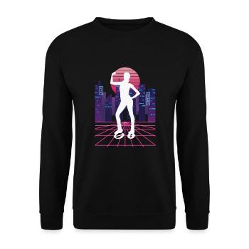 Vaporwave Synthwave Skyline Jump Shoes Fitness - Unisex Sweatshirt - black - Front - Alina (178cm) & Michal (187cm)