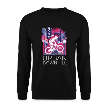 Vaporwave Synthwave Skyline Downhill - Unisex Pullover - Schwarz - Vorne - Alina (178cm) & Michal (187cm)