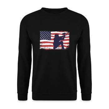 Amerikanische Fahne Paintball - Unisex Pullover - Schwarz - Vorne - Alina (178cm) & Michal (187cm)